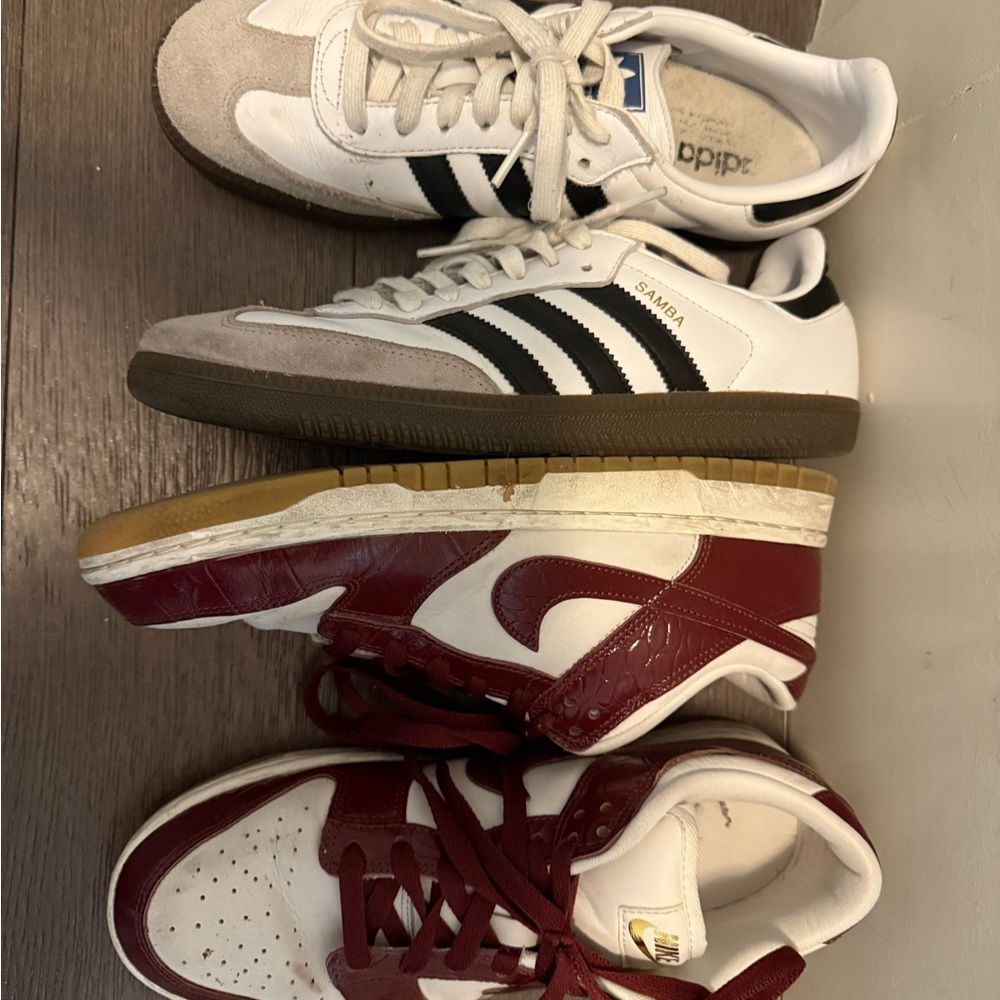 adidas White Sneakers with Black Stripes and Gum Sole
